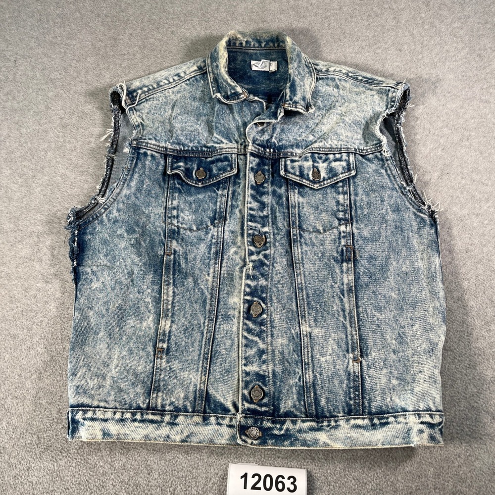 Vintage Calvin Klein Denim Vest Womens Medium Blue Denim Cotton Acid Wash